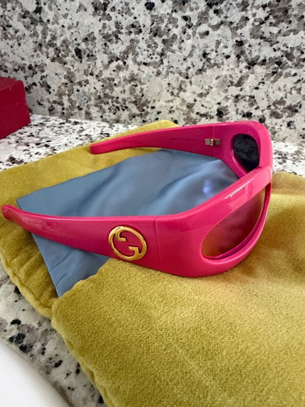 Gucci Bright Pink Shield Sunglasses with Gold GG Emblem